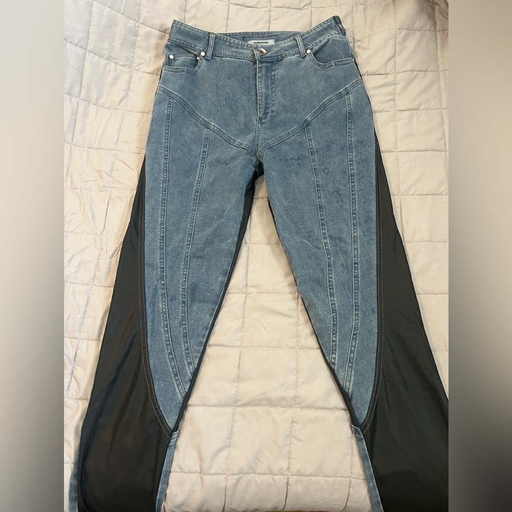 Maniere De Voir Denim and leather pants